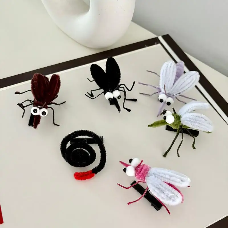 1 Piece Cute Insect Spring Hair Clip Creative Mosquito Hairpin Plush Toy Funny Children Joke Props Photo Prop Girls Decor