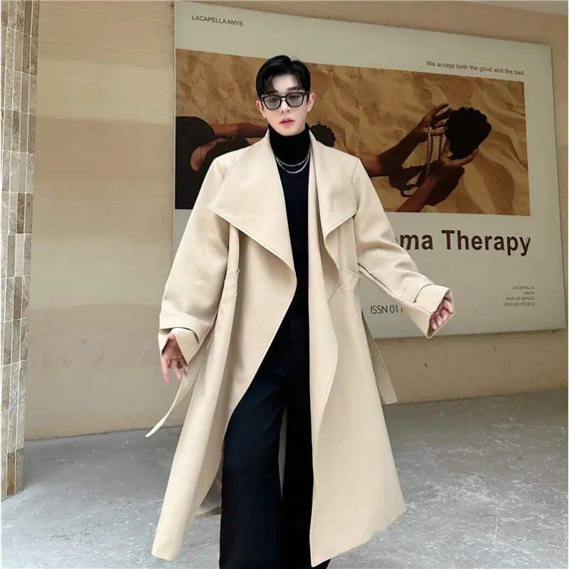 

Trendy Briti Sle Men's Coat Autumn Winter New Arrival Large Collar Design Personali Korean Version Quali Long Sve ...