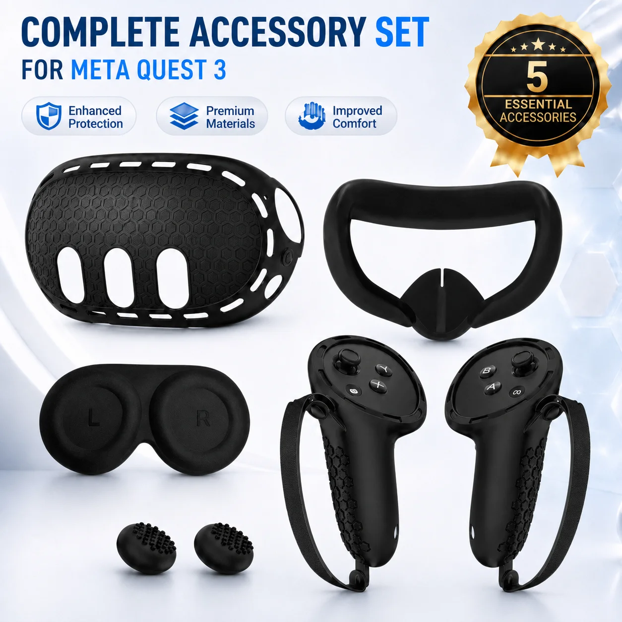 Silicone Protective Case Smart 5-Piece Set for Meta Quest 3, VR Headset Accessories