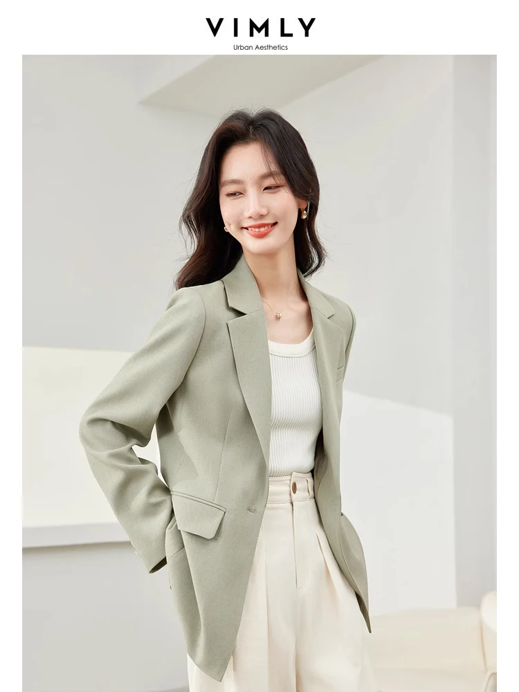 Vimly Spring Linen Blend Casual Blazer Woman 2024 Notched Collar Single Breasted Tailored Coat Elegant Straight Outerwear M5931