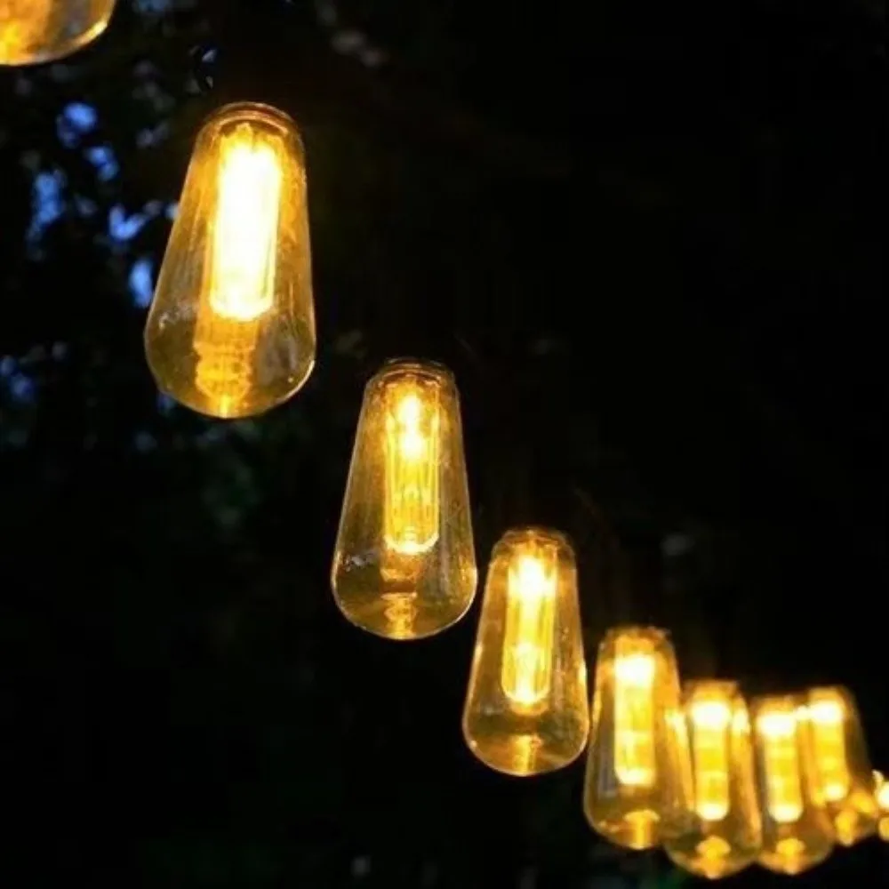 8 Lighting Modes Solar String Lights Waterproof Shatterproof Garland Light Bulb Shape Retro LED Fairy Light String Garden