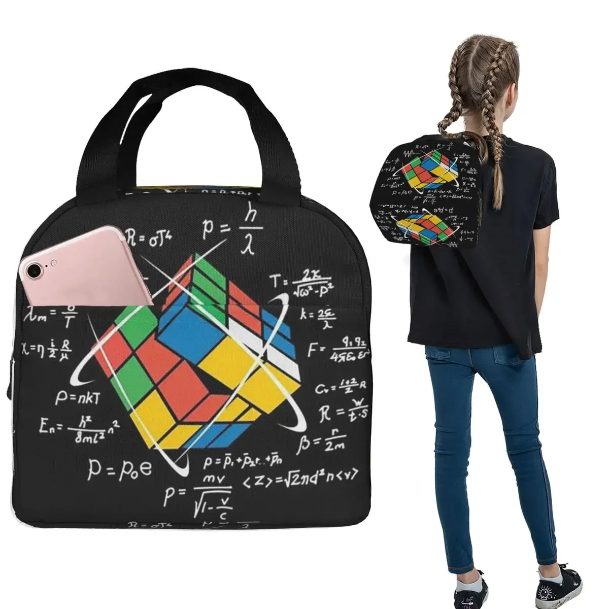 Math Rubiks Rubix Cube Insulated Lunch Bag for Women Kids Portable Food Boxes Thermal Lunch Box Tote