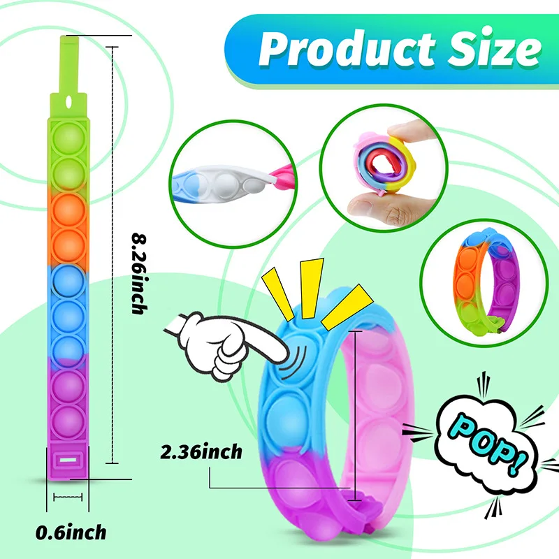 12pcs Colorful Sillicone Pop Fidget Bracelet Party Favors Game Prizes Toys Push Bubble Finger Fidget Sensory Toys Bracelet Toys