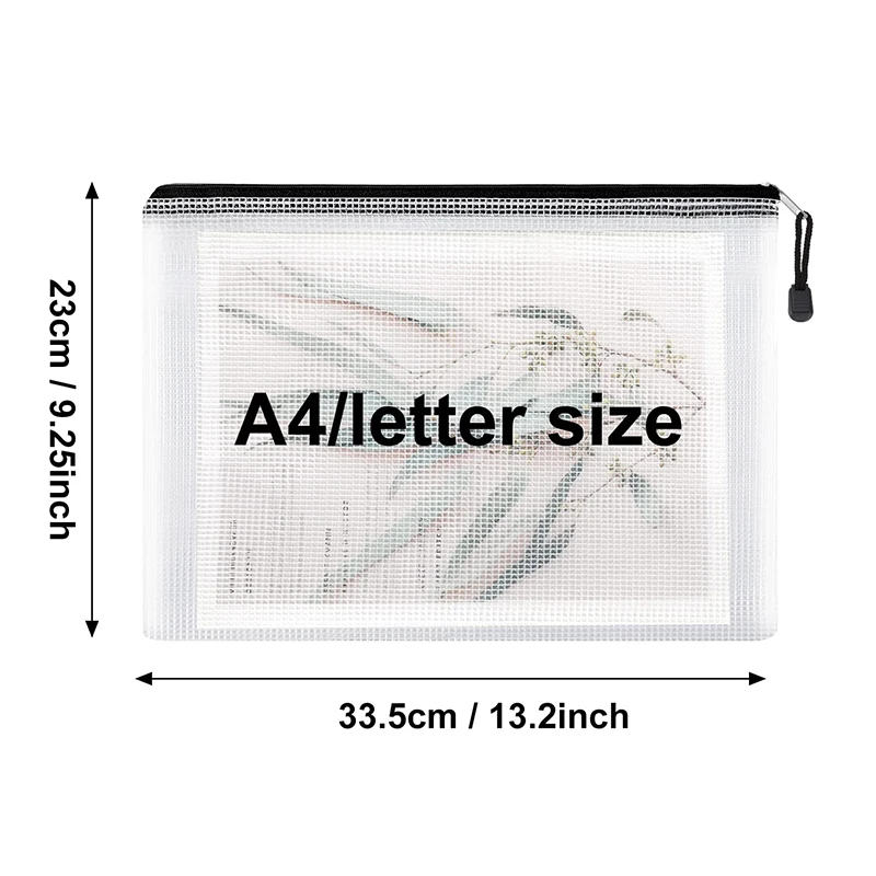 10Pcs Mesh Zipper Pouch A4 A5 B5 Waterproof Durable Pencil Case Storage Bags School Office Supplies File Zipper Storage Bags