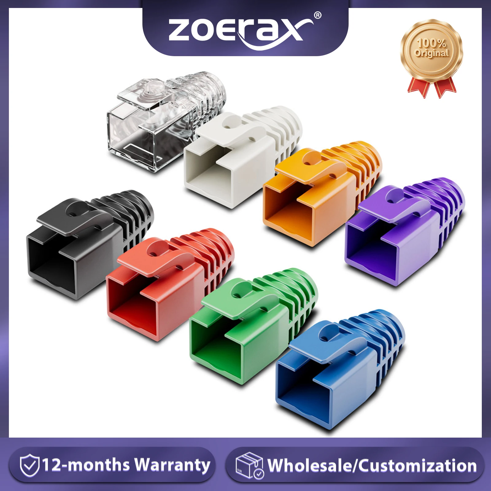 

ZoeRax 50-Pack Cat6A/Cat7 Ethernet RJ45 Boots Strain Relief Boots Cable Cap Connector Plug Cover Soft Plastic (OD 7.5mm)