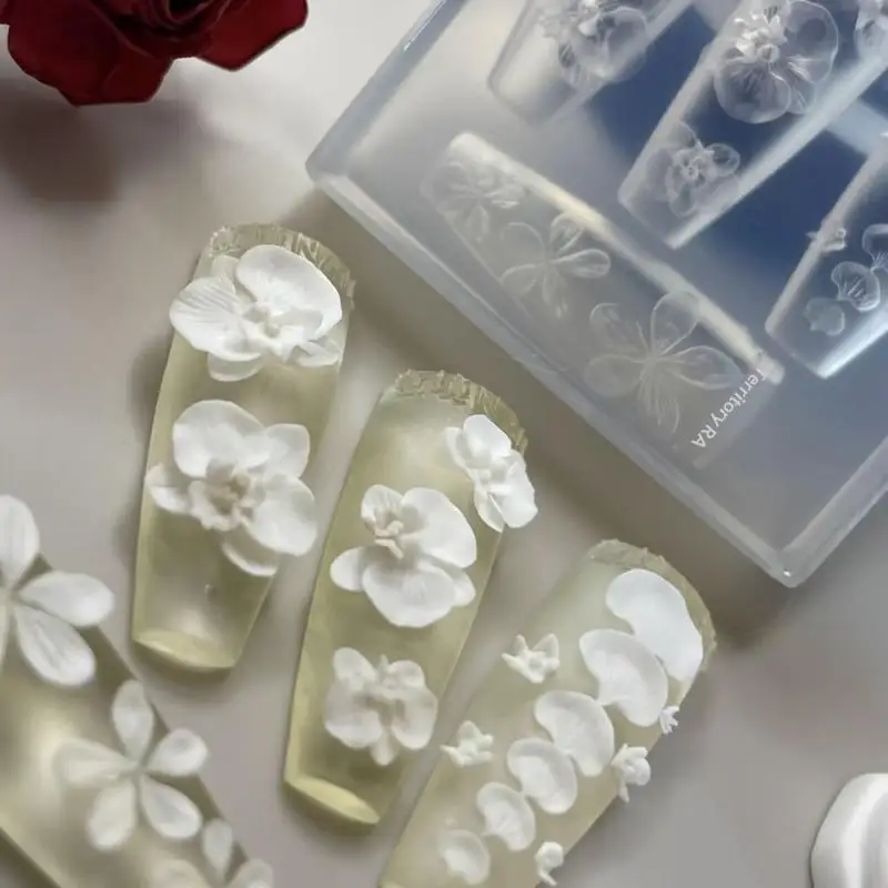 *New 3D Transparent Silicone Nails Mold DIY Nail Art Decorations Phalaenopsis Flower Manicure Templates For Nails Jewelry Crafts