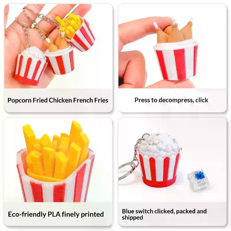 Funny Fried Chicken Fries Key Chain Keyboard Stress Relief Fidget Button Keycap Fidget Clicker Keyboard Keychain Finger Toys