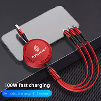 Fast Charing Data Cable 100W Multifunctional 3 in 1 Data Cord For New Renault Clio Megane Trafic Captur Master Car Accessorie