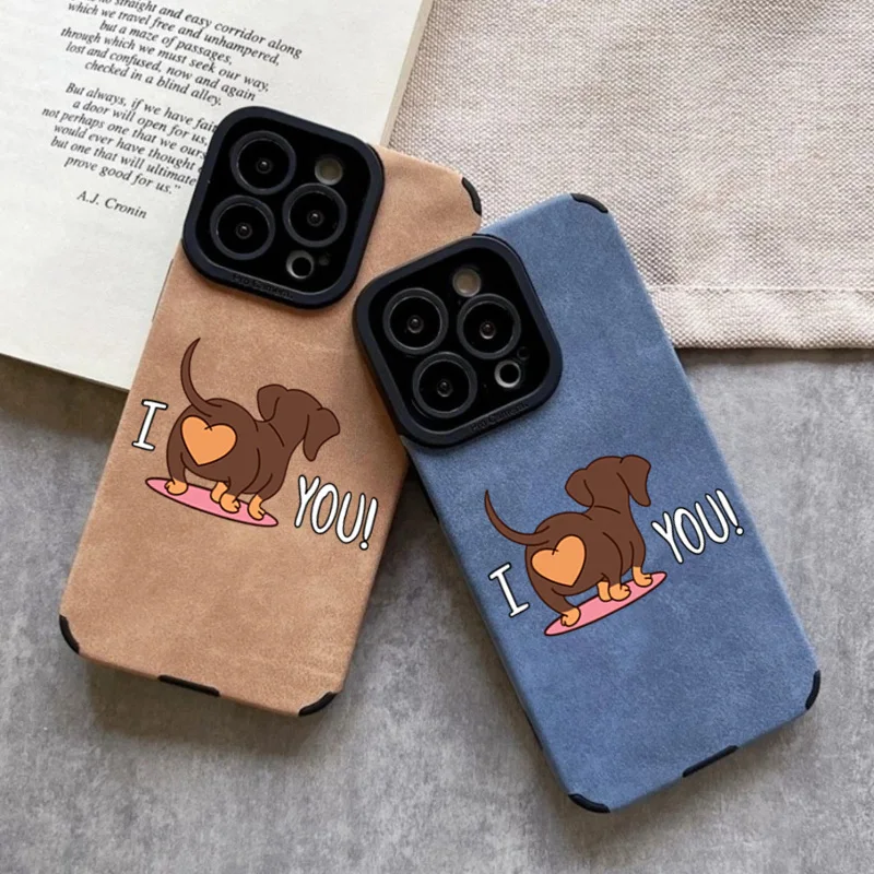 Cute Dachshund Heart Print Phone Case For iPhone 11 12 13 14 15 16 Pro Max 17 Pro Max Air X XR XS 7 8 Shockproof Leather Cover - view 5