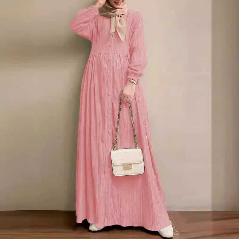 

Новое элегантное платье-роба для мусульманок 2026 года в стиле ретро с пышными рукавами, однотонное, модное, для весны и осени