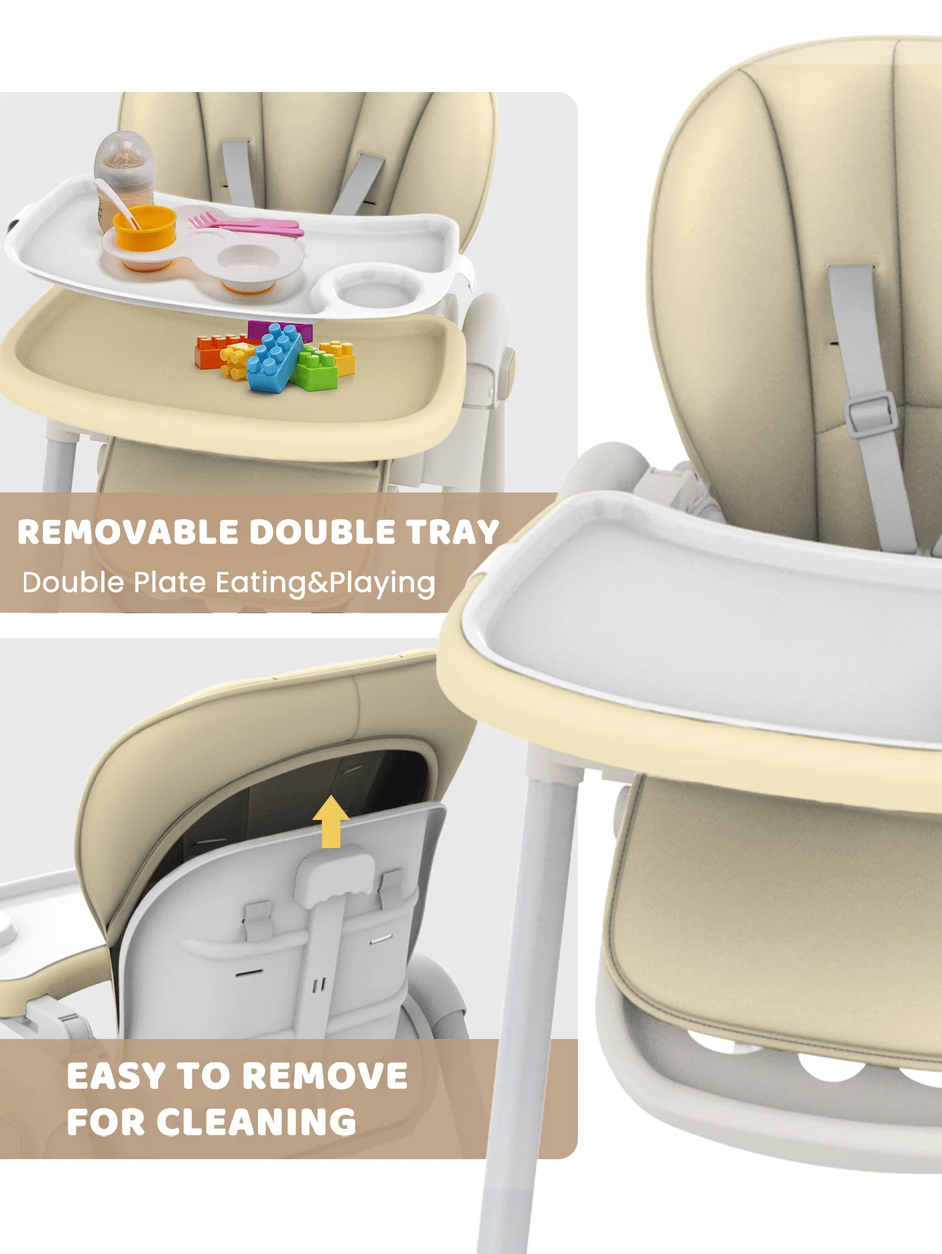 SEJOY Baby High Chair Ajustable Backrest And Pedals Design, Sturdy Metal Material, Foldable Multifunctional Baby Dining Chair