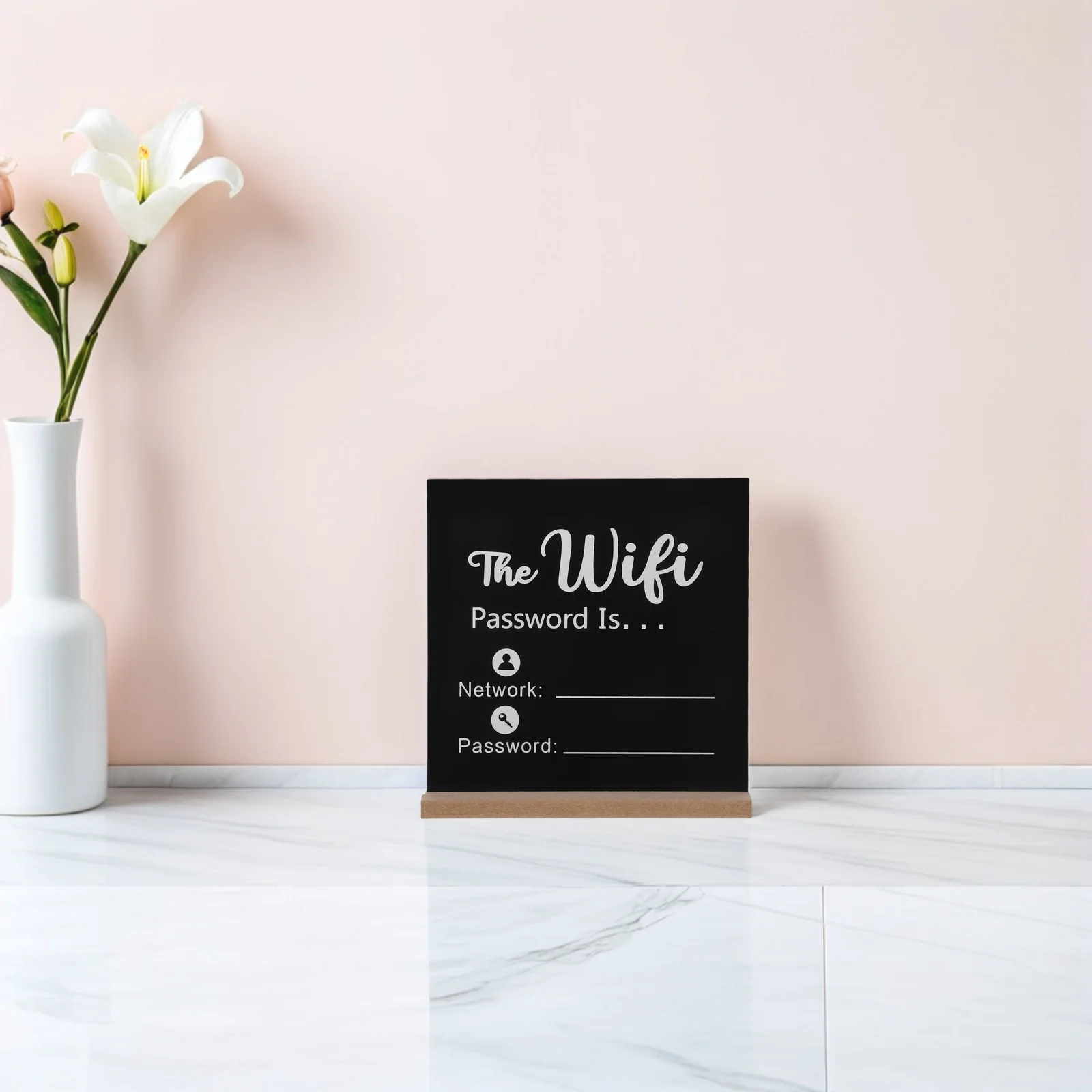 

Wireless Network Signage Black Desktop Wifi Password Sign With Base For Office Hotel Conference Room Vertical Table Top