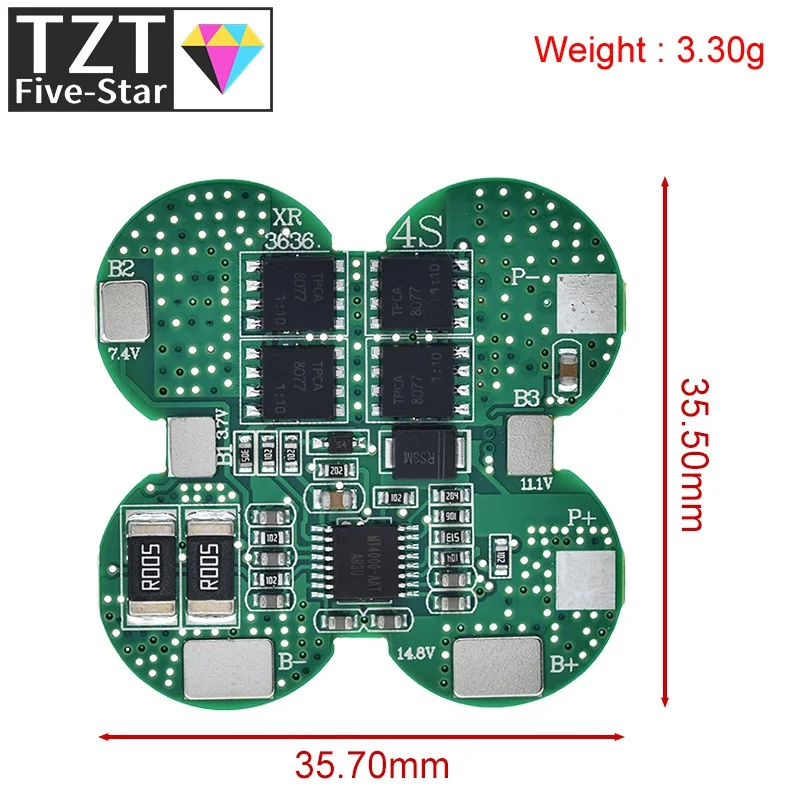 TZT BMS 4S 15A 14.8V 18650 Li-ion Lithium Battery Charge Board  With Overcurrent / Temperature Protection For Electric Tools