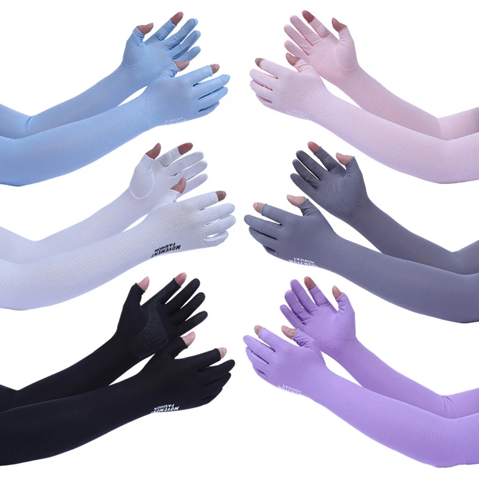 GOBYGO 1Pair Summer Cycling Arm Guards Breathable And Sun-protective Two-finger Touch Screen Ice Sleeve Outdoor Sports Men Women