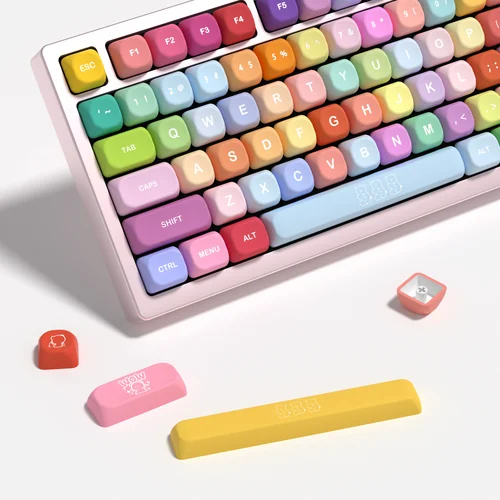 KBDiy 141 키 PBT KOA 프로필 구미 베어 키캡 세트, 색상 ISO 유사 MOA 귀여운 키캡, 기계식 키보드 게임용 7U 
