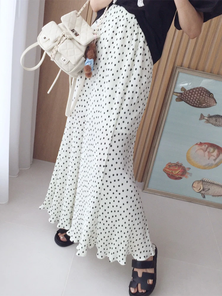 

High Waist Polka Dot Fi Tail Long Skirt Women's Summer New Sle Retro f Body Skirt Age Reduction Color Colion Korean...