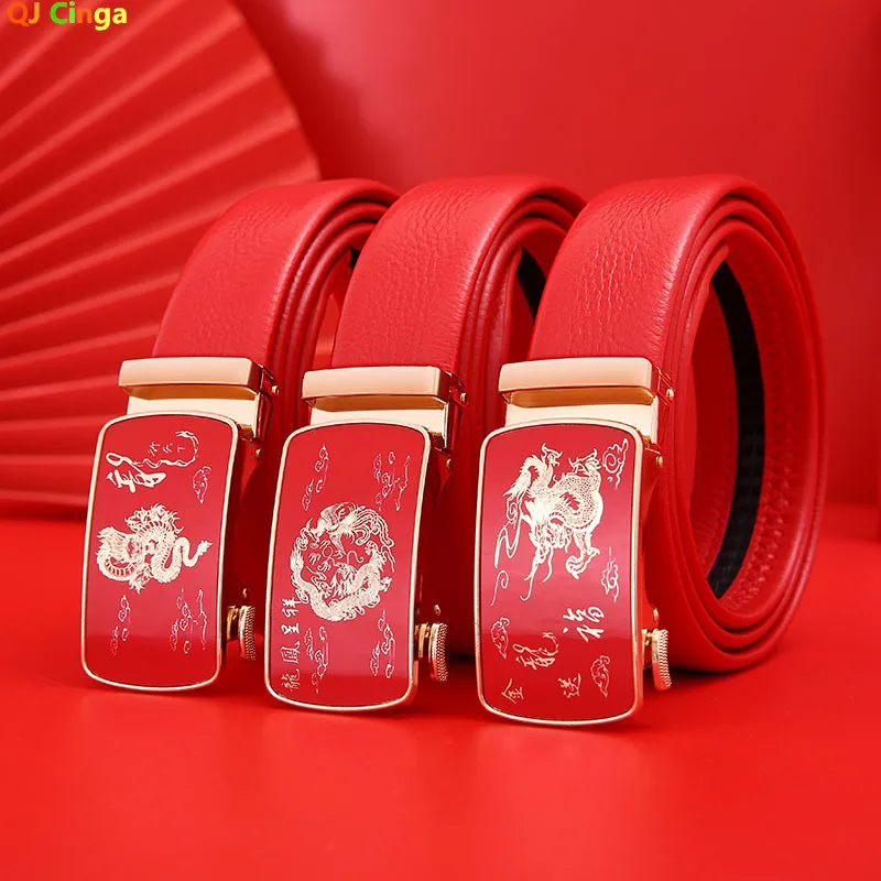 

Мужской ярко-красный ремень с дизайном китайского дракона из синтетической кожи, идеально подходит для свадеб, вечеринок или повседневной одежды.
