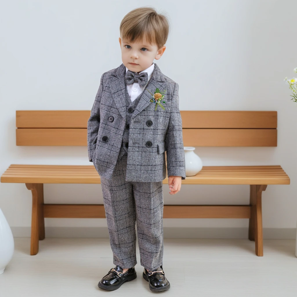 

Костюм для мальчиков на свадьбу, осень-зима, плотный детский смокинг для фотографий на день рождения, элегантный детский формальный блейзер, комплект