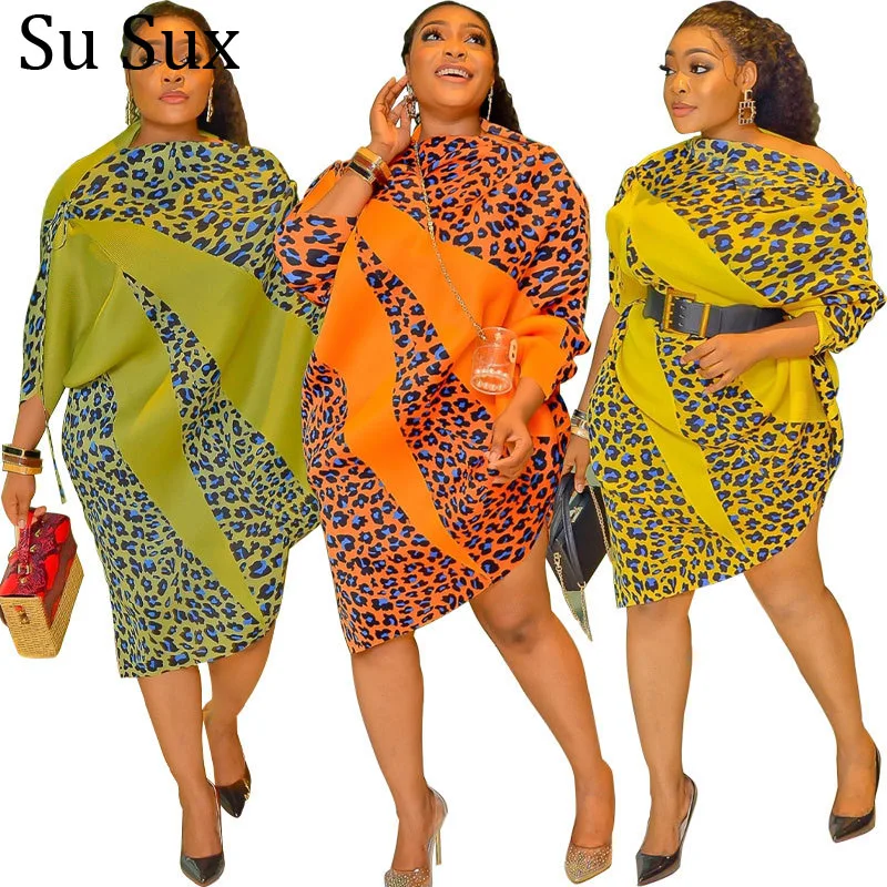 

Africa Clothing For Women Loose Leopard Print African Dresses Plus Size Bat Sleeve Irregular Maxi Dress Vestidos 2022 Summer