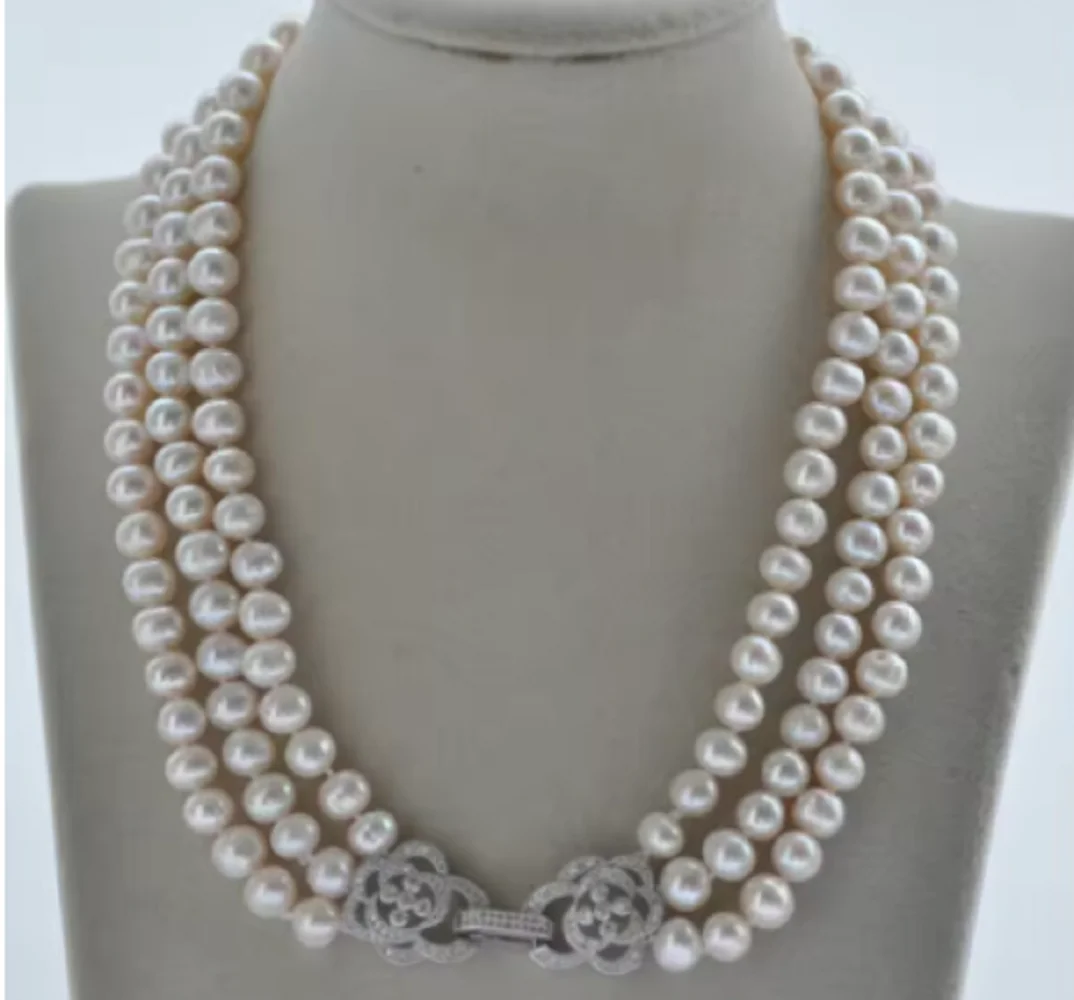 

3-Row/1-Row/Pearl Necklace AAA8-9mm Natural South Sea Pearl Necklace 925s16-17-18inch/18-19-20inch