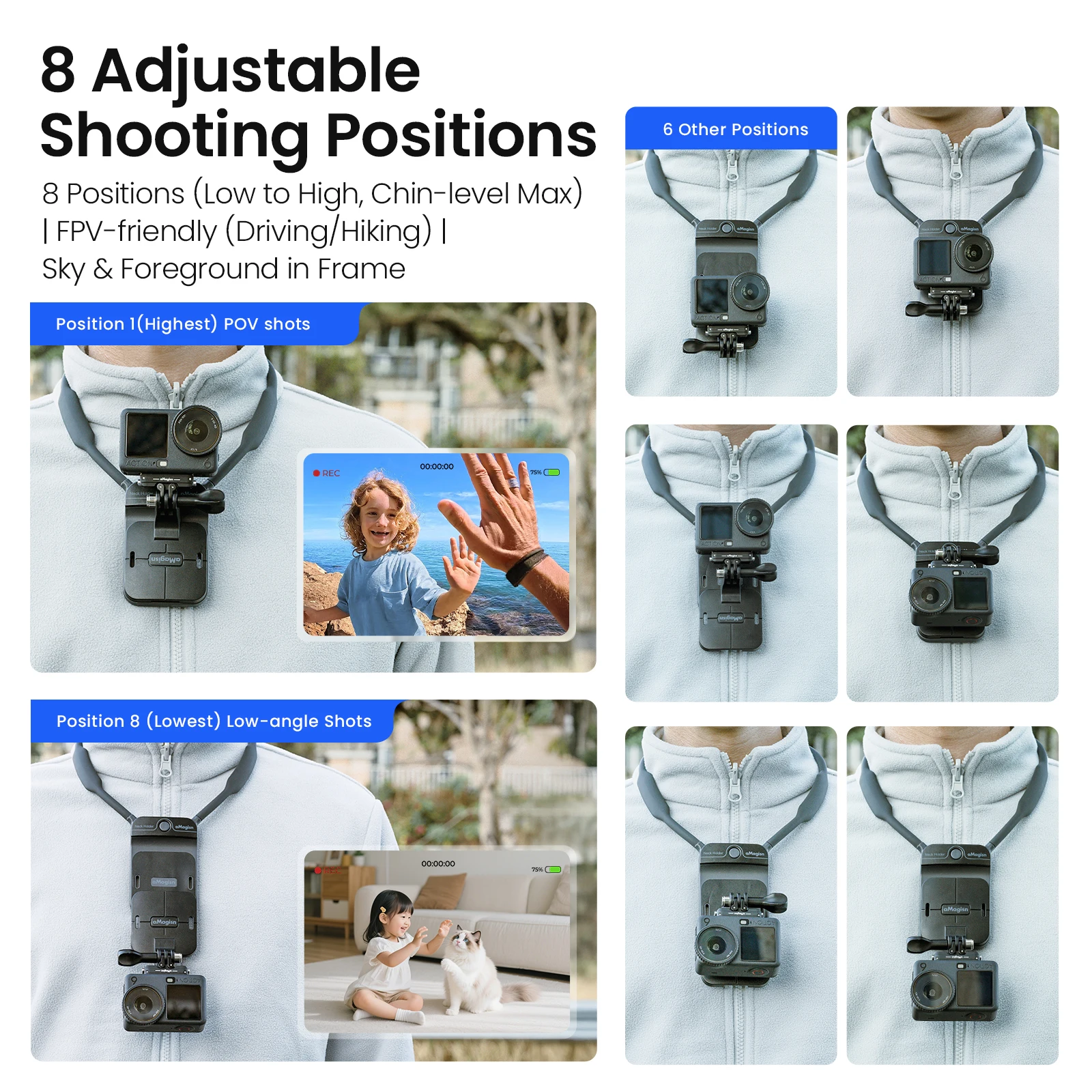 aMagisn Niewidoczny magnetyczny uchwyt na szyję POV uchwyt do kamery bez użycia rąk dla Gopro Hero 13 12 DJI Action 6 5Pro 4P Insta360 X6 Acepro — zdjęcie produktu 5