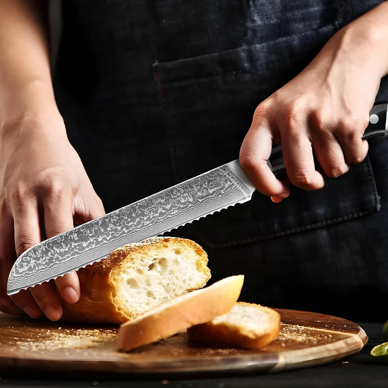 8-inch serrated bread knife Super sharp kitchen knife for cutting bread and cake knife Japanese Damascus steel VG10 chef's knife