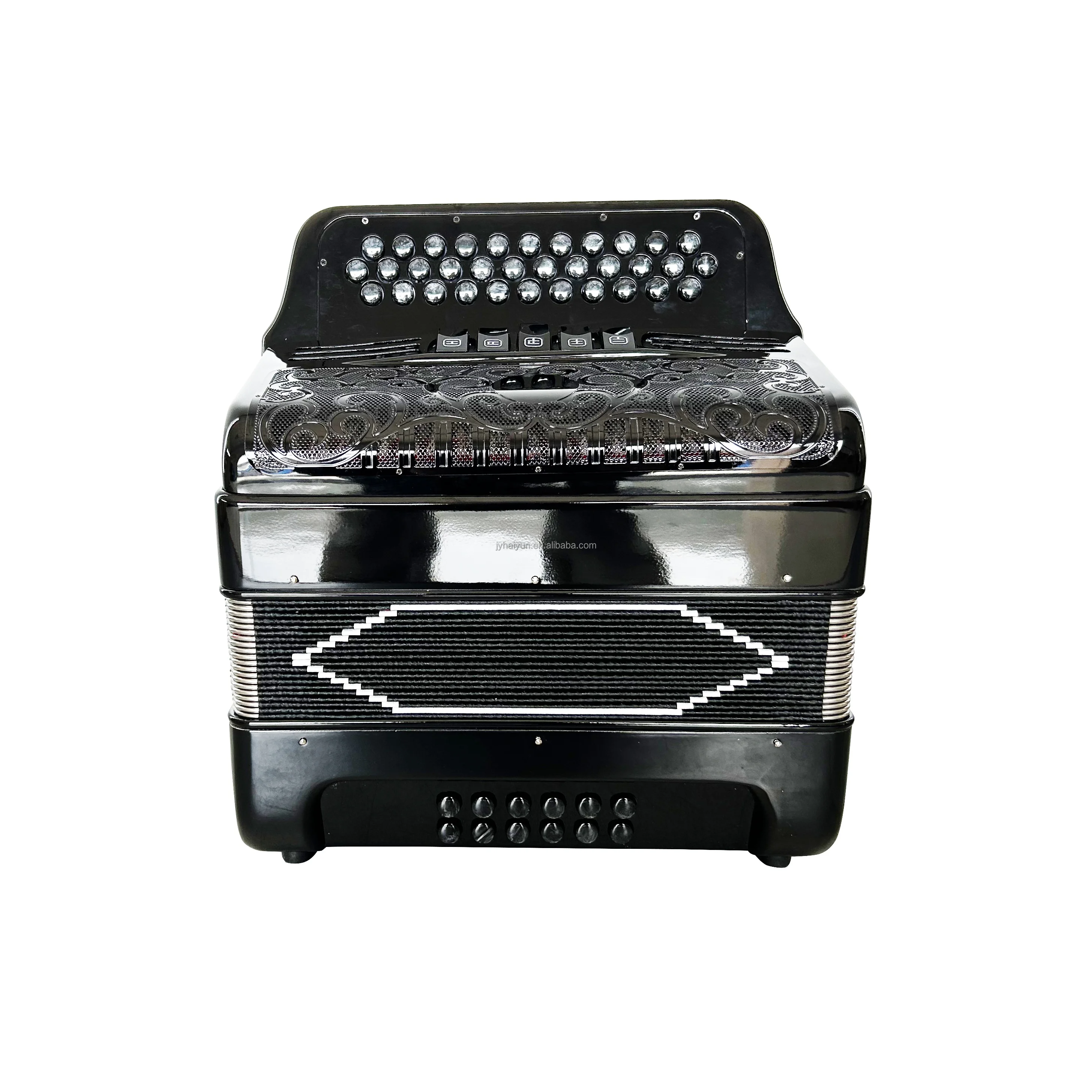 Diatonic Accordion Instrument 34 Buttons 12 Bass 5 Registers Bright Black Accordion Black Buttons Grill JB3412D