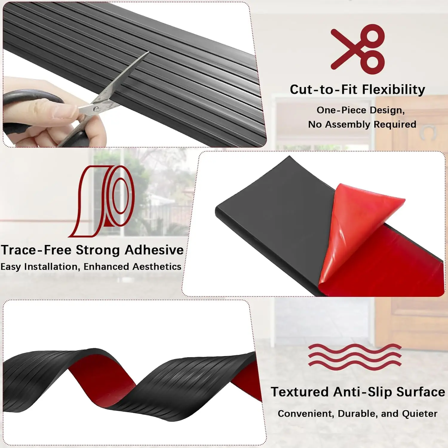 1 قطعة 1 متر/39.37 بوصة مدخل عتبة المنحدر ذاتية اللصق بولي كلوريد الفينيل المطاط منحدر مقاومة للاهتراء مخطط درج مكافحة زلة الشريط