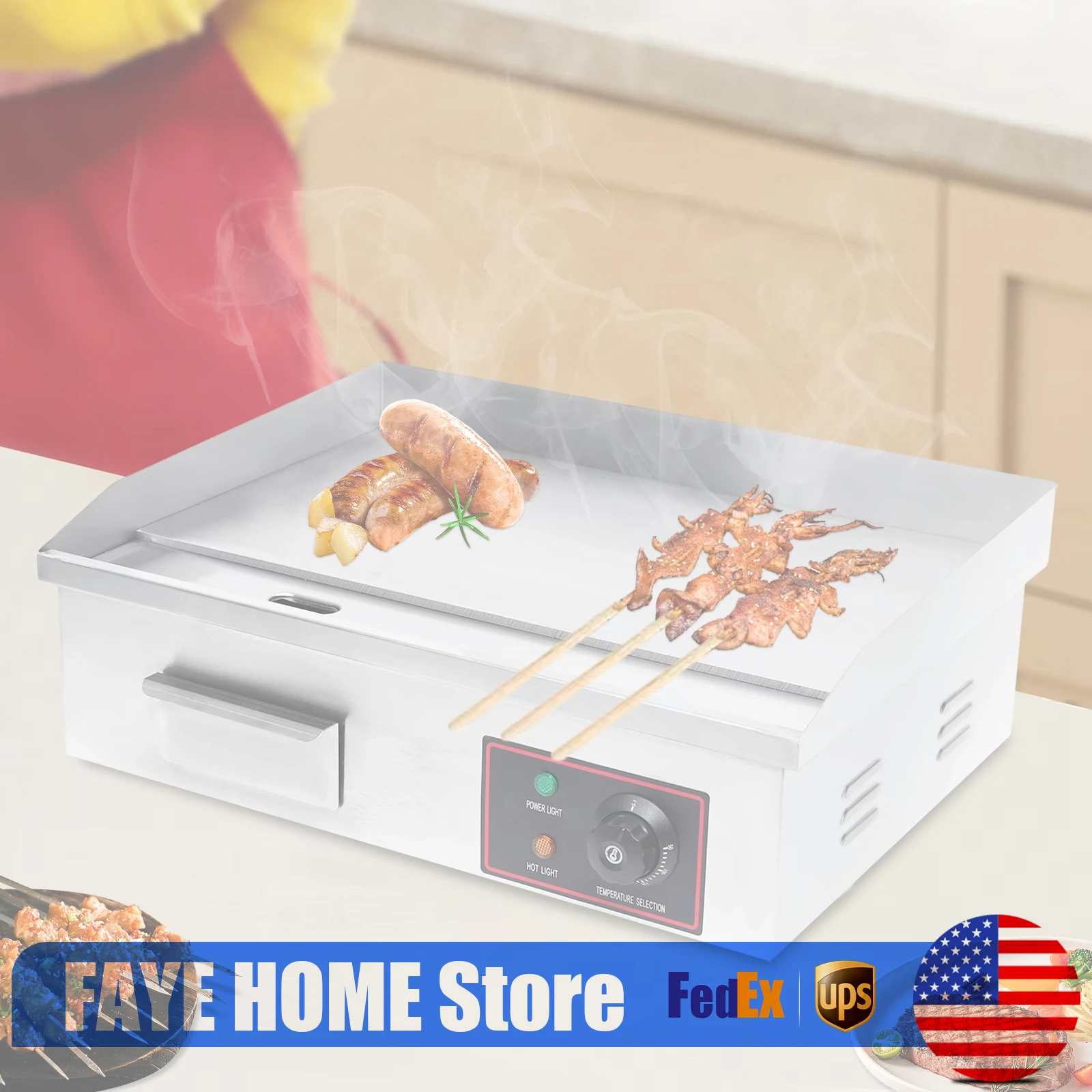 

22" Commercial Electric Griddle Flat Top Grill Hot Plate BBQ Countertop 3000W"