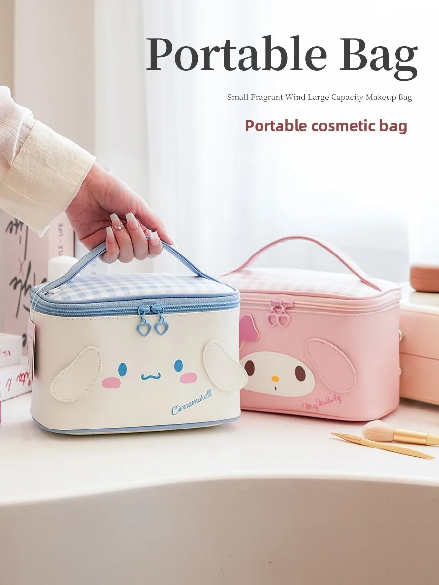 Sanrio kuromi olá kitty cinnamoroll simples bonito dos desenhos animados saco de maquiagem grande capacidade alta estética viagem saco de armazenamento portátil