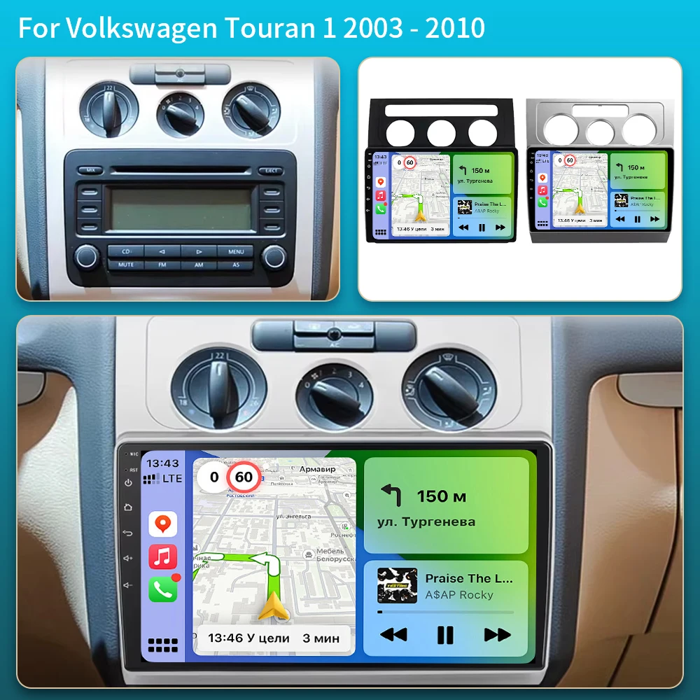 Android 16 Carplay Car Radio For Volkswagen VW Touran 1 2003 2004 2005 2006 2007 2008 2009 2010 Multimedia Player GPS Stereo DSP