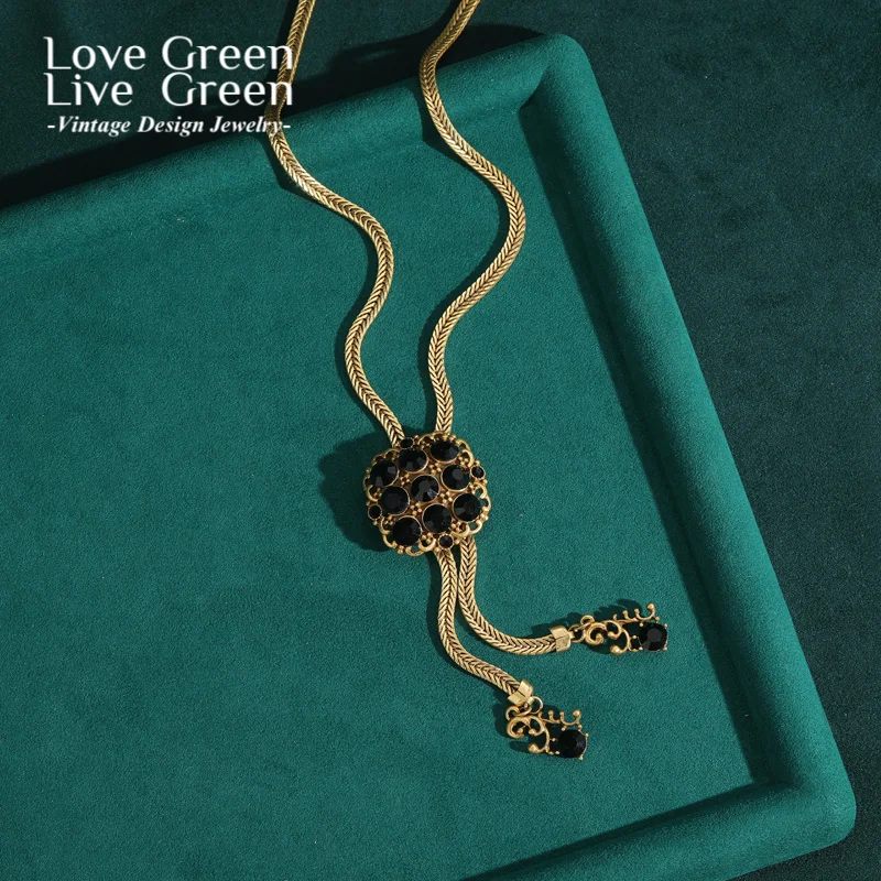 

Vintage Black Zircon Long Necklaces For Women Pendant Snake Chain Luxury High Quality Jewelry Designer Charms Thanksgiving 2025