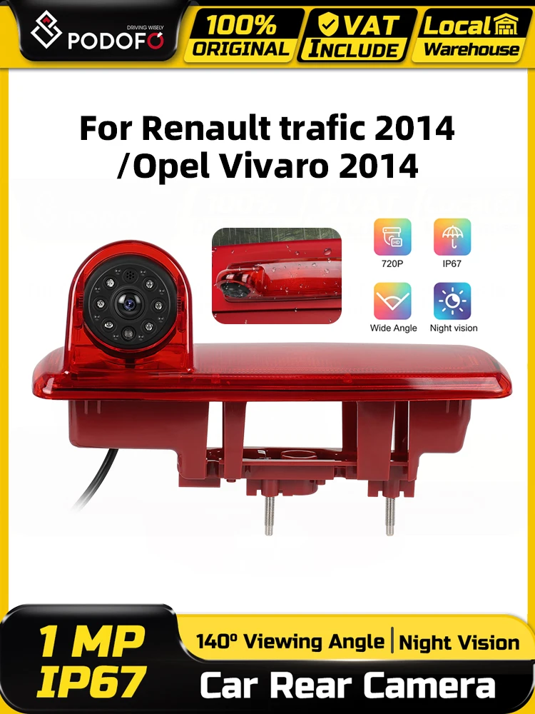 Podofo Auto-Rückfahrkamera, hochauflösend, wasserdicht, Nachtsicht, Rückfahrkamera mit Bremslichtfunktion für Renault Trafic 2014/Opel Vivaro 2014