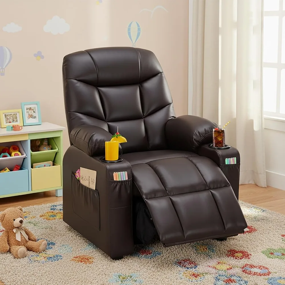 

Kids Push Back Recliner Chair Leather Reclining Sofa for Children Ages 3 to 12
