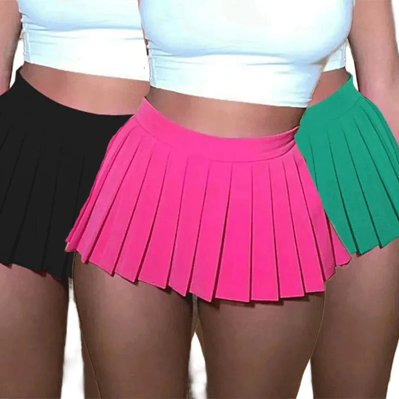 Women's Solid A-Line Mini Skirt Spring Summer Casual Pleated Skirts Green JK Uniform High Waist Preppy Daily Skirt