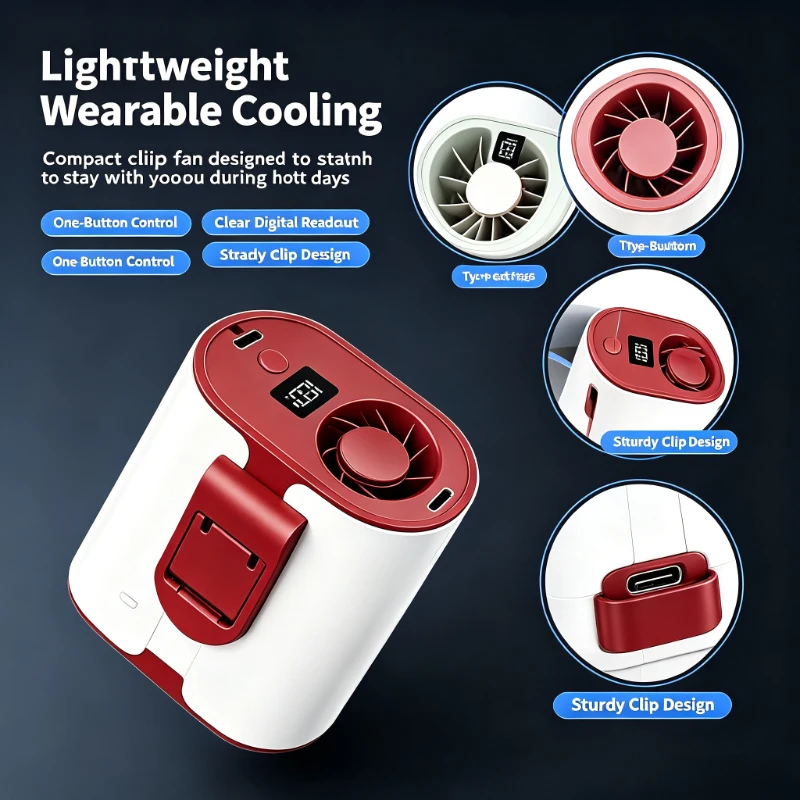 4-in-1 Waist Clip Fan Outdoor Portable USB Rechargeable Multifunctional Cooling Fan with Extended Battery Life High Airflow