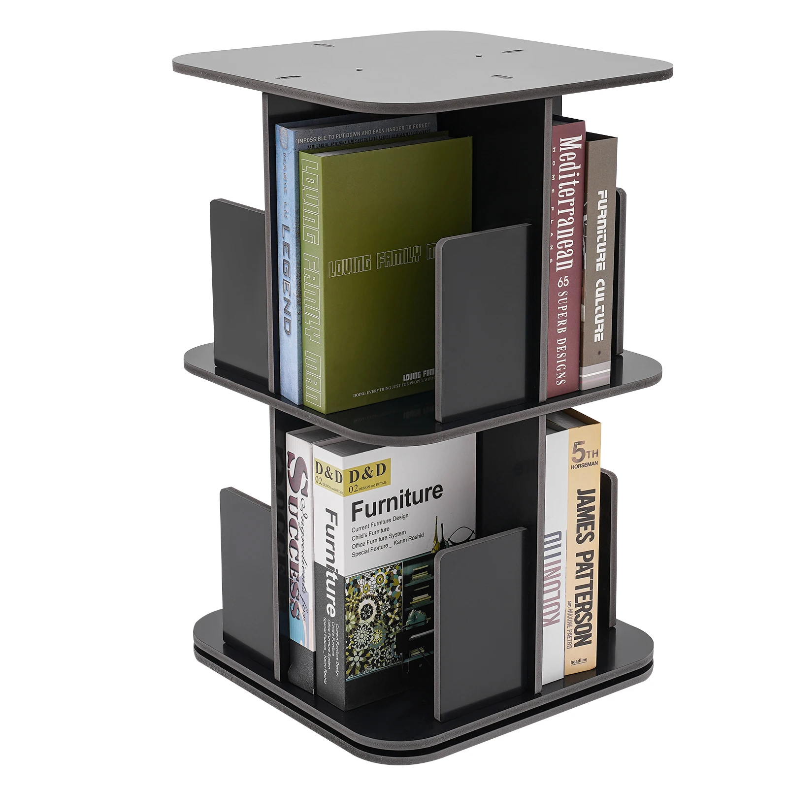

2 Tier 360° Rotating Bookshelf Square Base Small Corner Bookcase Standing Bookcase, For Living Room, Study, Bedroom