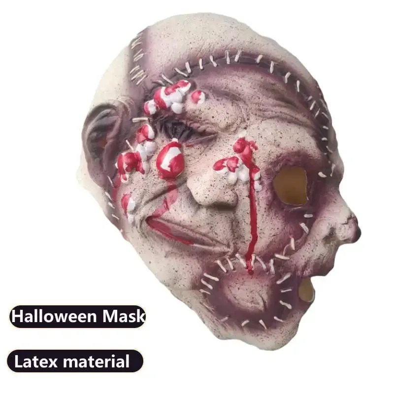 Three-sided Ghost Latex Mask Halloween Horror Bloody Three-sided Man Full Face Mask Headgear Ghost Festival Dance Dress Horror