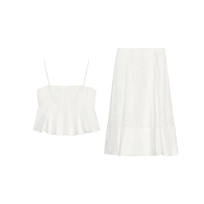 2025 Summer New Women's Embroidered Wave Wide Hem Top 478609 f Skirt 47860 Faionable Polyester Fiber Clothing Set