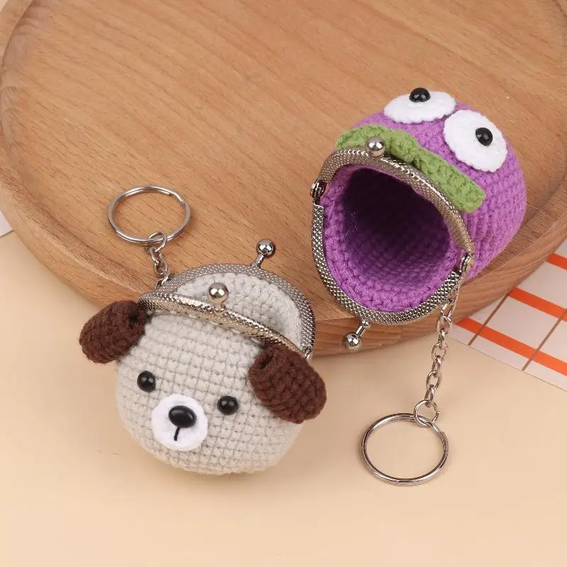Monedero de ganchillo hecho a mano, bolso pequeño tejido de hilo, bolsa con cordón de dibujos animados, estuche de almacenamiento para auriculares