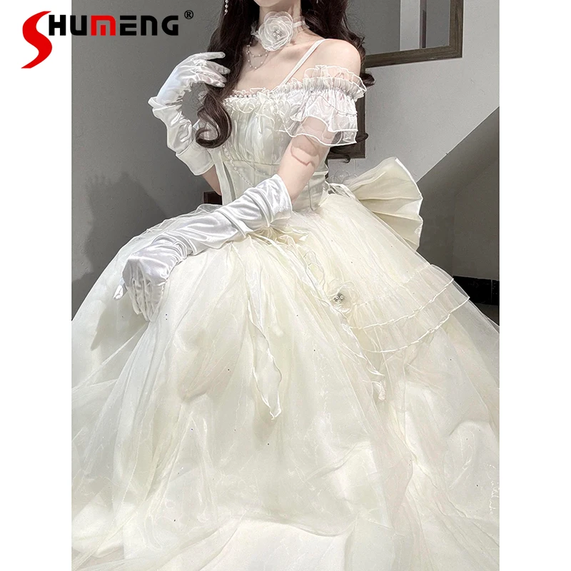 

Princess Birthday Party Purple Wedding Evening Dress Elegant Sexy Off-Shoulder High Waist Shiny Lolita Long Dress Women Summer