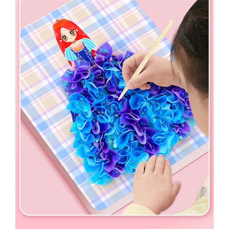 AA01-Poke مجموعة للأطفال الفتيات 4 قطعة لغز ثقب اللوحة بطاقات لوحات DIY بها بنفسك فستان الأميرة النسيج بدس الفن الحرفية