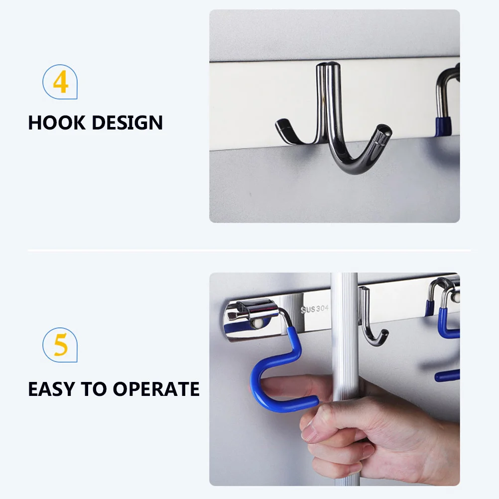 

Stainless Steel Mop Holder Wall Mounted Broom Gripper Punching Mop Broom Hanger Garage Garden Kitchen Tool Organizer Sundries