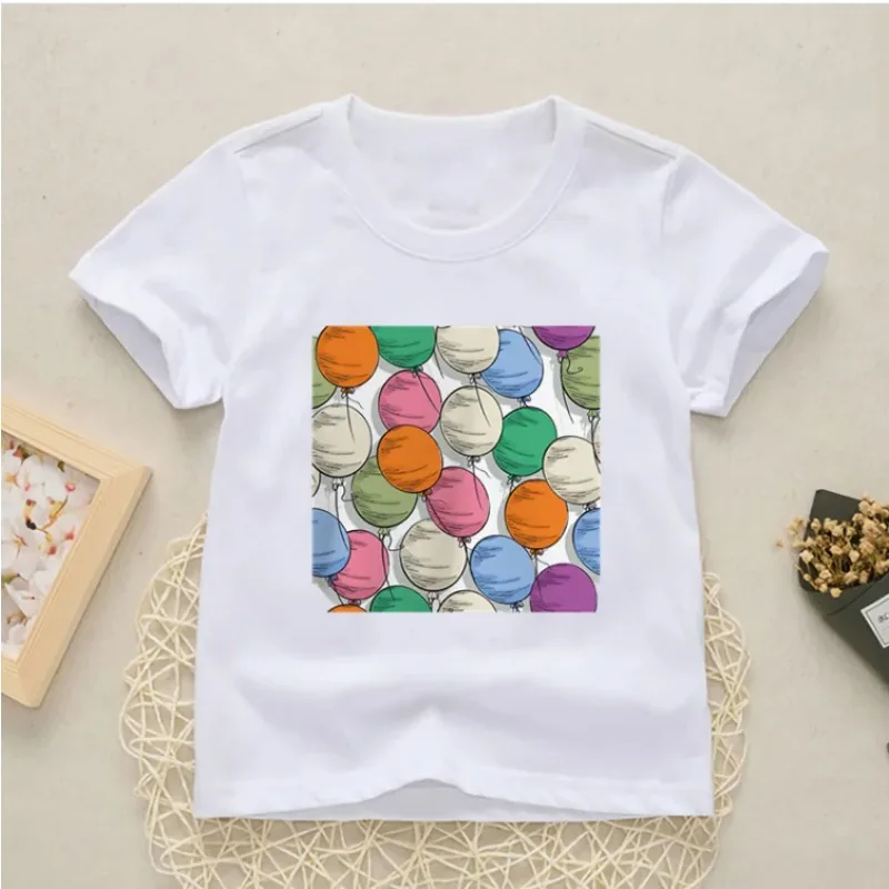 

Cute Cartoons Color Balloon Print T Shirt Girls Boys FunnyClothes New Summer Fashion Short Sleeve T-shirt Tops.