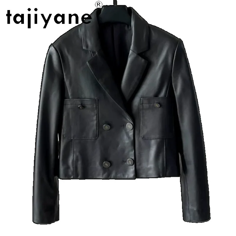 

TAJIYANE Genuine Leather Jacket Woman Blazer Femme Short Sheepskin Leather Coat Notched Lapel Jackets for Woman Chic Дубленка