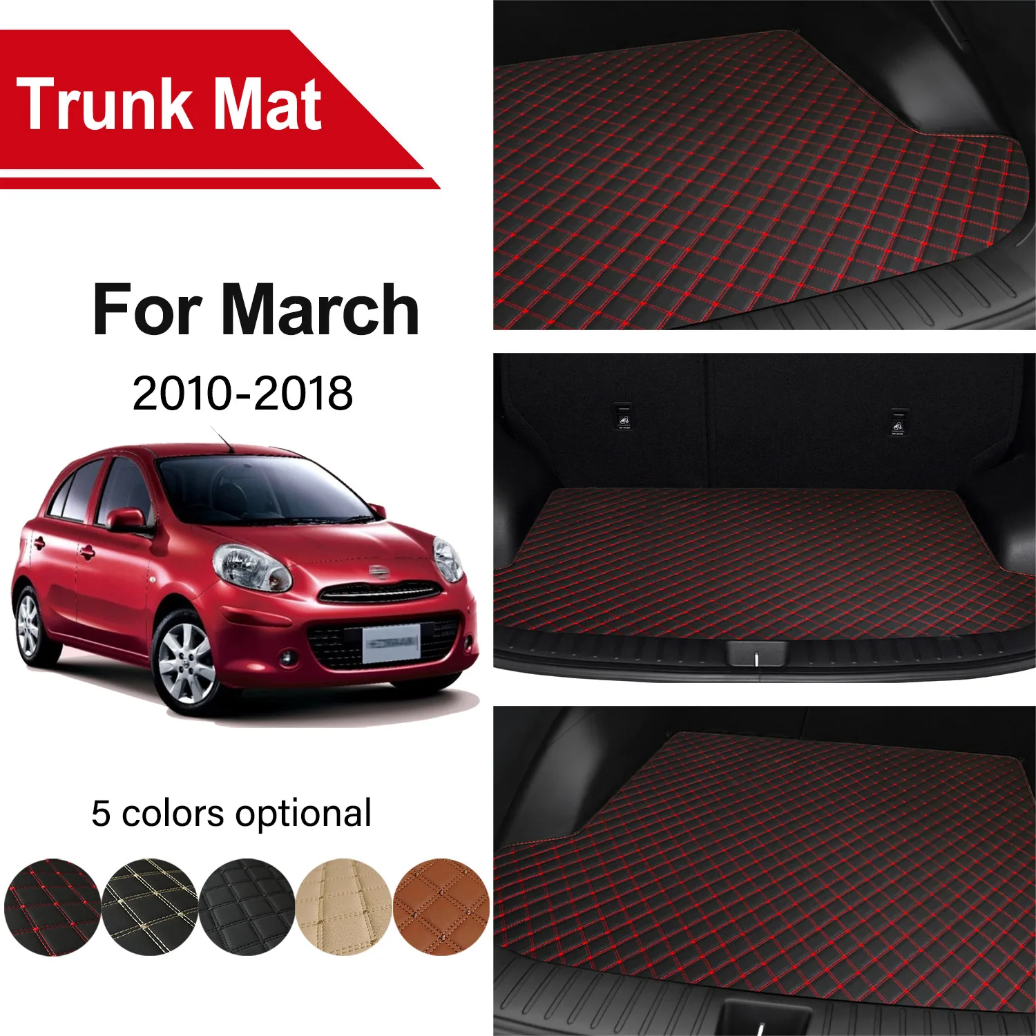 

Car Trunk Mat For Nissan March 2010-2018 Cargo Liner Replacement Carpet Embroidered Leather Car Accessories 2013 2015 2016 2017