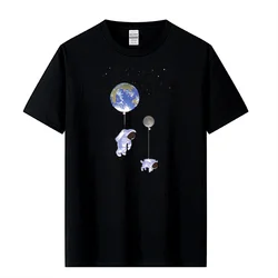 Men's T-shirt High Quality 100% Cotton Funny Wandering in Space Printing Casual Loose O-neck Men T-shirt Male Tees Tops