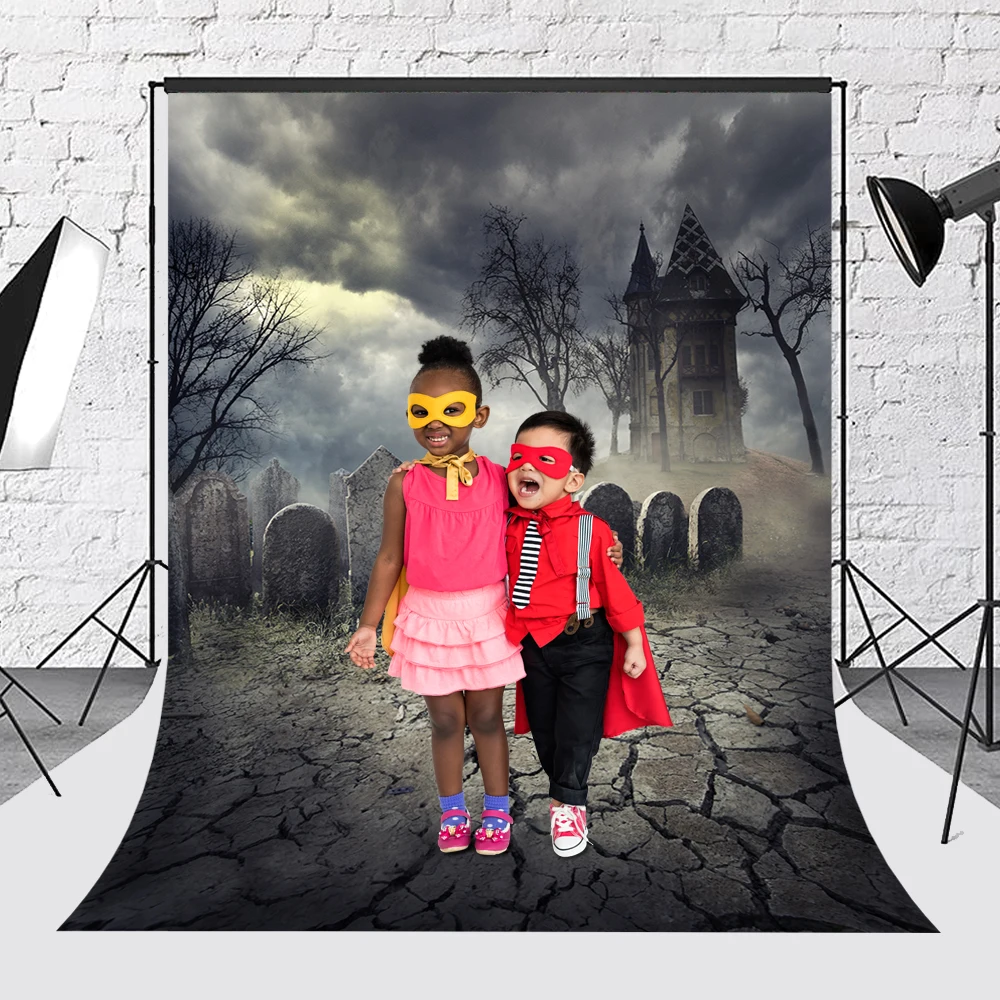 Bonvvie Halloween Backdrop Grave Pumpkin Lantern Vinyl Photography Background Studio Photo Shooting Photocall Photozone