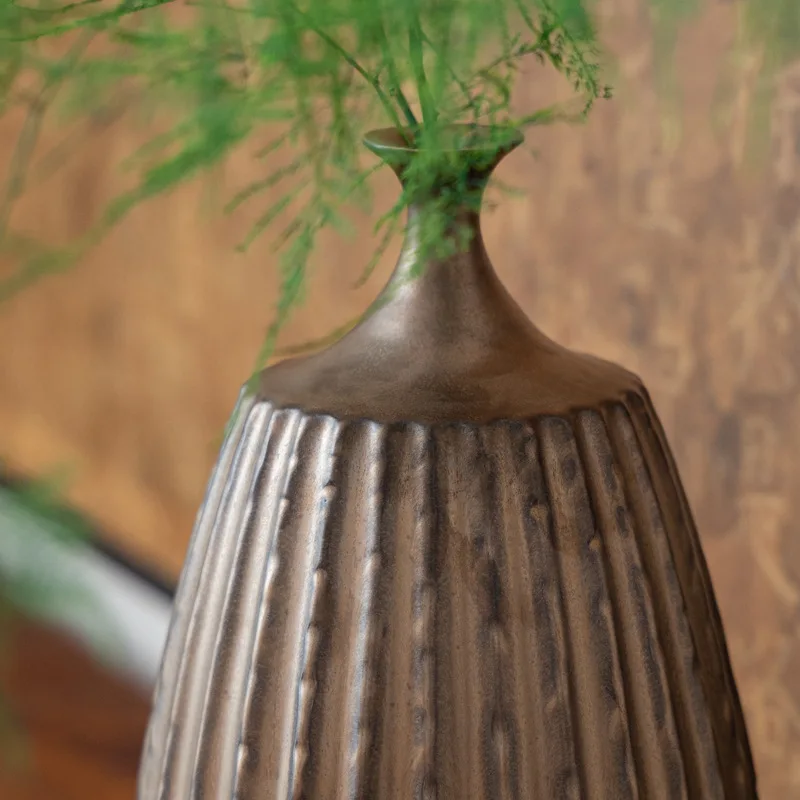 مزهرية سيراميك كلاسيكية بلون بندقية من Wabi-sabi، زخرفة فندقية جديدة مصنوعة يدويًا على الطراز الصيني