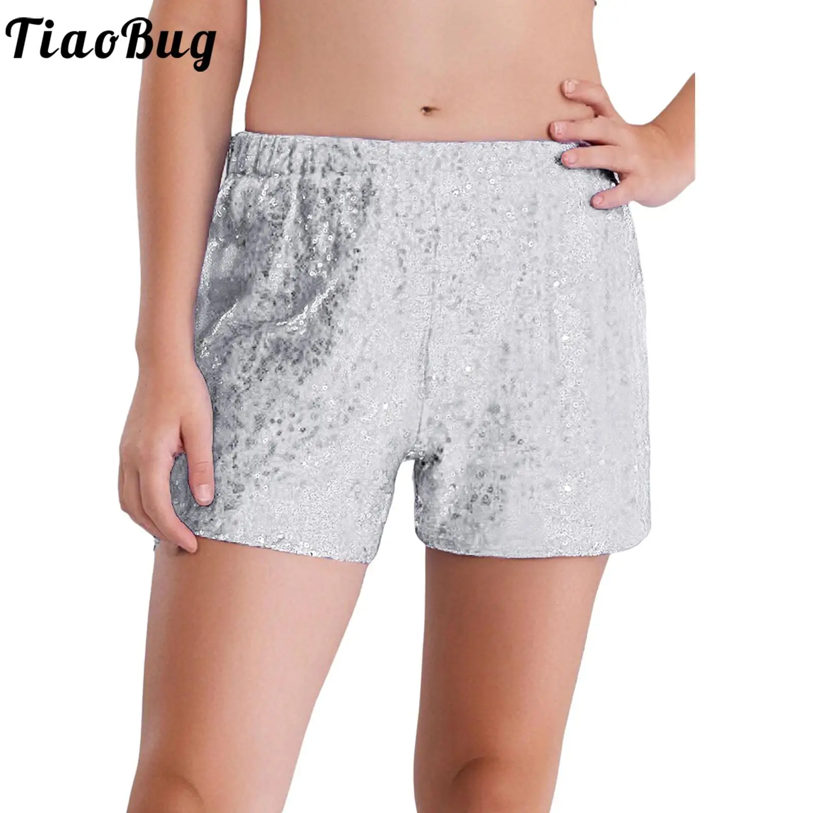 

Kids Girls Shiny Sequin Jazz Hip Hop Street Dance Shorts Elastic Waistband Athletic Short Pants School Show Cheerleading Costume
